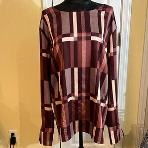 Liz Claiborne Maroon and Cream Plaid Blouse